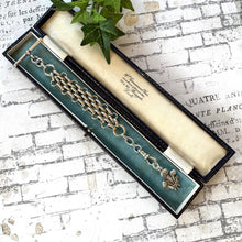 Carica l'immagine nel visualizzatore di Gallery, Antique Sterling Silver Fob Chain With Prince of Wales Feathers Drop, T-Bar & Albert Clip. Edwardian/Victorian Brick Link Pocket Watch Chain