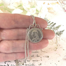 Charger l'image dans la galerie, Antique Victorian 1887 Silver Shilling Pendant Necklace. Queen Victoria Sterling Silver Golden Jubilee Coin Pendant On Sterling Curb Chain