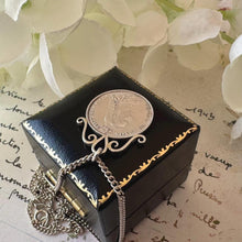 Charger l'image dans la galerie, Antique Victorian 1887 Silver Shilling Pendant Necklace. Queen Victoria Sterling Silver Golden Jubilee Coin Pendant On Sterling Curb Chain