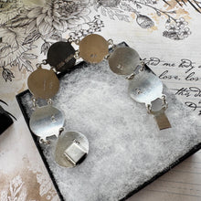 Load image into Gallery viewer, Vintage Sterling Silver Blue Enamel Britannia & Tudor Rose Bracelet, Dated 1945. Art Deco Era Guilloché Engraved Silver Panel Bracelet.