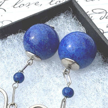 画像をギャラリービューアに読み込む, Antique Art Deco Natural Lapis Lazuli Screw-Back Drop Earrings. Vintage 1930's Sterling Silver Carved Genuine Blue Lapis Orb/Ball Earrings.
