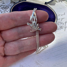 Cargar imagen en el visor de la galería, Vintage Sterling Silver Fede Clasped Hand Pendant Necklace. Unique Betrothal Pendant & Long Curb Chain. Sterling Silver Love Token Necklace