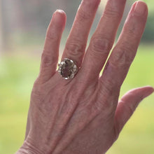 Carica l'immagine nel visualizzatore di Gallery, Vintage Sterling Silver Smoky Quartz Solitaire Cocktail Ring, Dated 1977. Bold 3.50ct Cairngorm Topaz Gemstone Statement Ring, Size L/5.75