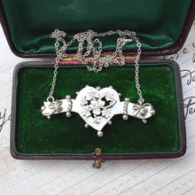 Carica l'immagine nel visualizzatore di Gallery, Victorian Sterling Silver Heart & Shamrock Sweetheart Necklace, Dated 1900. High Quality Antique Upcycled Sustainable Jewellery