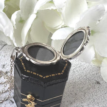 Load image into Gallery viewer, Vintage Sterling Silver Engraved Poinsettia Quatrefoil Locket Pendant Necklace. Art Nouveau Revival Locket & Chain, Andreas Daub, Germany