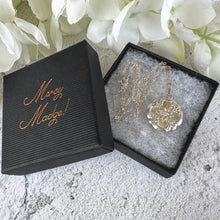 Load image into Gallery viewer, Vintage Sterling Silver Engraved Poinsettia Quatrefoil Locket Pendant Necklace. Art Nouveau Revival Locket & Chain, Andreas Daub, Germany