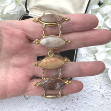 Load image into Gallery viewer, Antique Georgian Scottish Agate Gold Gilded Silver Bracelet. Wide Scottish Pebble Mixed Agate Bracelet. Victorian Marquise Panel Bracelet