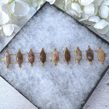 Load image into Gallery viewer, Antique Georgian Scottish Agate Gold Gilded Silver Bracelet. Wide Scottish Pebble Mixed Agate Bracelet. Victorian Marquise Panel Bracelet