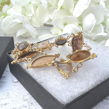 Load image into Gallery viewer, Antique Georgian Scottish Agate Gold Gilded Silver Bracelet. Wide Scottish Pebble Mixed Agate Bracelet. Victorian Marquise Panel Bracelet