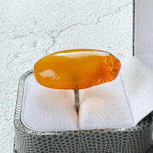 Load image into Gallery viewer, Vintage 1980's Huge 30ct Natural Butterscotch Baltic Amber Statement Ring. Free-Form Pear /Teardrop Shaped Carved Amber Ring, Size N-1/2 / 7