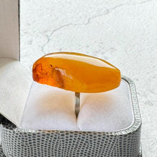Load image into Gallery viewer, Vintage 1980's Huge 30ct Natural Butterscotch Baltic Amber Statement Ring. Free-Form Pear /Teardrop Shaped Carved Amber Ring, Size N-1/2 / 7
