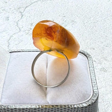 Load image into Gallery viewer, Vintage 1980's Huge 30ct Natural Butterscotch Baltic Amber Statement Ring. Free-Form Pear /Teardrop Shaped Carved Amber Ring, Size N-1/2 / 7