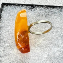 Load image into Gallery viewer, Vintage 1980's Huge 30ct Natural Butterscotch Baltic Amber Statement Ring. Free-Form Pear /Teardrop Shaped Carved Amber Ring, Size N-1/2 / 7
