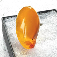 Load image into Gallery viewer, Vintage 1980's Huge 30ct Natural Butterscotch Baltic Amber Statement Ring. Free-Form Pear /Teardrop Shaped Carved Amber Ring, Size N-1/2 / 7