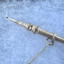 Carica l'immagine nel visualizzatore di Gallery, Antique 15ct Gold & Citrine Miniature Pencil Pendant. Victorian Engraved Yellow Gold Propelling Pencil Novelty Pendant, Optional Gold Chain