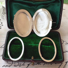 画像をギャラリービューアに読み込む, Antique Victorian Sterling Silver Lily-of-the-Valley Locket Brooch. Oval Aesthetic Engraved 2-Photo Locket Brooch/Lapel Pin