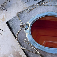 Cargar imagen en el visor de la galería, Huge Antique Victorian Scottish Banded Agate Silver Pendant Necklace. Sterling Silver & Red Carnelian Oval Pendant. Scottish Pebble Jewelry.