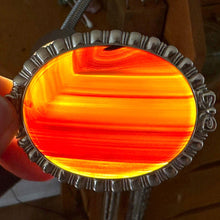 Cargar imagen en el visor de la galería, Huge Antique Victorian Scottish Banded Agate Silver Pendant Necklace. Sterling Silver & Red Carnelian Oval Pendant. Scottish Pebble Jewelry.