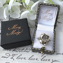 Carica l'immagine nel visualizzatore di Gallery, Vintage Sterling Silver Smoky Quartz Solitaire Cocktail Ring, Dated 1977. Bold 3.50ct Cairngorm Topaz Gemstone Statement Ring, Size L/5.75