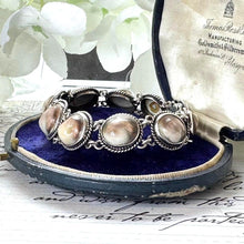 Load image into Gallery viewer, Antique Victorian Cats Eye Operculum Sterling Silver Bracelet. Unique 1800s Organic Gemstone Silver Bracelet. Victorian Operculum Jewellery