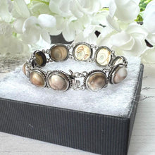 Load image into Gallery viewer, Antique Victorian Cats Eye Operculum Sterling Silver Bracelet. Unique 1800s Organic Gemstone Silver Bracelet. Victorian Operculum Jewellery