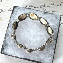 Load image into Gallery viewer, Antique Victorian Cats Eye Operculum Sterling Silver Bracelet. Unique 1800s Organic Gemstone Silver Bracelet. Victorian Operculum Jewellery