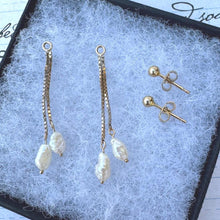 画像をギャラリービューアに読み込む, Vintage 9ct Gold Day And Night Baroque Pearl Drop Earrings. Yellow Gold Natural Pearl Long Pendant Earrings. Stud Top & Pearl Drop Earrings