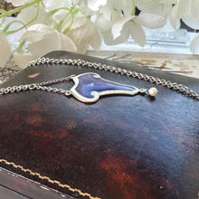 Carica l'immagine nel visualizzatore di Gallery, Antique Art Nouveau Sterling Silver Enamel Lavalier Pendant Necklace, Dated 1910. Edwardian Purple Guilloché Enamel Pearl Drop Long Necklace