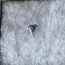 Carica l'immagine nel visualizzatore di Gallery, Antique Art Nouveau Sterling Silver Enamel Lavalier Pendant Necklace, Dated 1910. Edwardian Purple Guilloché Enamel Pearl Drop Long Necklace