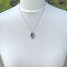 Charger l'image dans la galerie, Antique Georgian Bristol Blue Glass & Paste Diamond Pendant Necklace. c1800 Early Victorian Rococo Blue Enamel Floral Cross Pendant On Chain