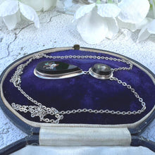 Lade das Bild in den Galerie-Viewer, Antique Victorian Micro Mosaic Love Bird Whitby Jet Silver Necklace. Antique 'Day & Night' Detachable Pendant Drop Sterling Silver Necklace