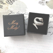 Load image into Gallery viewer, Vintage Sterling Silver Coiled Snake Ring With Ruby Eyes. Engraved Silver Gem Set Snake Ring, Size L-1/2, 6. Love Token Statement Jewellery