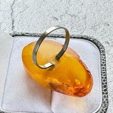 Load image into Gallery viewer, Vintage 1980's Huge 30ct Natural Butterscotch Baltic Amber Statement Ring. Free-Form Pear /Teardrop Shaped Carved Amber Ring, Size N-1/2 / 7