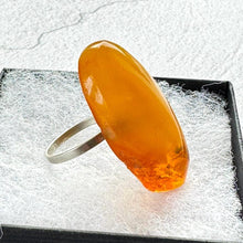 Load image into Gallery viewer, Vintage 1980's Huge 30ct Natural Butterscotch Baltic Amber Statement Ring. Free-Form Pear /Teardrop Shaped Carved Amber Ring, Size N-1/2 / 7