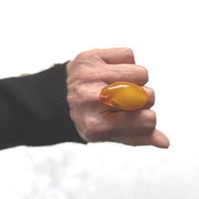 Load image into Gallery viewer, Vintage 1980's Huge 30ct Natural Butterscotch Baltic Amber Statement Ring. Free-Form Pear /Teardrop Shaped Carved Amber Ring, Size N-1/2 / 7