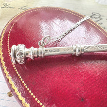 画像をギャラリービューアに読み込む, Antique Sterling Silver, Citrine Toothpick Necklace Pendant, Dated 1912. Victorian/Edwardian Engraved Silver Novelty Tooth Pick Fob/Pendant