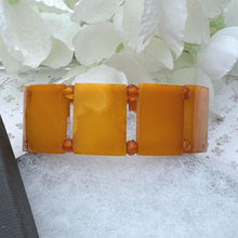 Carica l'immagine nel visualizzatore di Gallery, Vintage Natural Baltic Amber Panel Bracelet. Art Deco Style Butterscotch Amber Rectangular Panel Stretch Bracelet. Pure Amber Bracelet