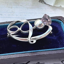 Charger l'image dans la galerie, Antique Silver Thistle Art Nouveau Brooch by Charles Horner. Edwardian Sterling Silver Amethyst Scottish Thistle Lapel/Cravat/Stock/Tie Pin