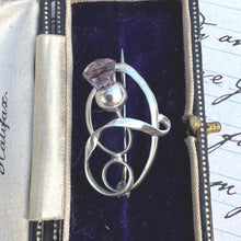 Charger l'image dans la galerie, Antique Silver Thistle Art Nouveau Brooch by Charles Horner. Edwardian Sterling Silver Amethyst Scottish Thistle Lapel/Cravat/Stock/Tie Pin