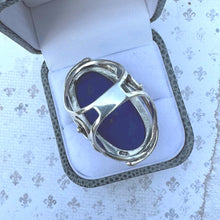 Load image into Gallery viewer, Incredible Vintage Arts & Crafts 70ct Lapis Lazuli Silver Ring. Huge Art-Nouveau Inspired Mid-Century Blue Lapis Cabochon Ring Size R/8-3/4