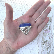 Load image into Gallery viewer, Incredible Vintage Arts & Crafts 70ct Lapis Lazuli Silver Ring. Huge Art-Nouveau Inspired Mid-Century Blue Lapis Cabochon Ring Size R/8-3/4