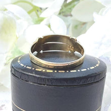 Load image into Gallery viewer, Antique Victorian Turquoise & Pearl 15ct Yellow Gold Split Band Ring, Dated 1876. Dainty Half Hoop Gemstone Stacking Ring Size N.5 UK/ 7 US