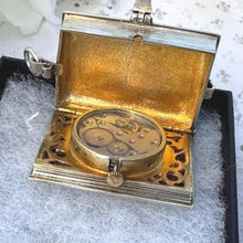 Cargar imagen en el visor de la galería, Vintage English Silver Rare Novelty Book Vinaigrette Watch Pendant By St James House. Sterling Silver Swiss Pocket Watch Dated 1986, Working