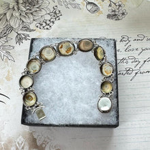 Load image into Gallery viewer, Antique Victorian Cats Eye Operculum Sterling Silver Bracelet. Unique 1800s Organic Gemstone Silver Bracelet. Victorian Operculum Jewellery
