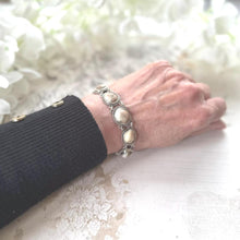 Load image into Gallery viewer, Antique Victorian Cats Eye Operculum Sterling Silver Bracelet. Unique 1800s Organic Gemstone Silver Bracelet. Victorian Operculum Jewellery