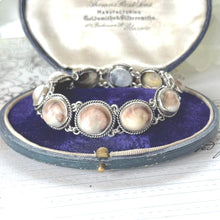 Load image into Gallery viewer, Antique Victorian Cats Eye Operculum Sterling Silver Bracelet. Unique 1800s Organic Gemstone Silver Bracelet. Victorian Operculum Jewellery