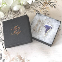 Carica l'immagine nel visualizzatore di Gallery, Antique Art Nouveau Sterling Silver Enamel Lavalier Pendant Necklace, Dated 1910. Edwardian Purple Guilloché Enamel Pearl Drop Long Necklace