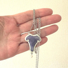 Carica l'immagine nel visualizzatore di Gallery, Antique Art Nouveau Sterling Silver Enamel Lavalier Pendant Necklace, Dated 1910. Edwardian Purple Guilloché Enamel Pearl Drop Long Necklace