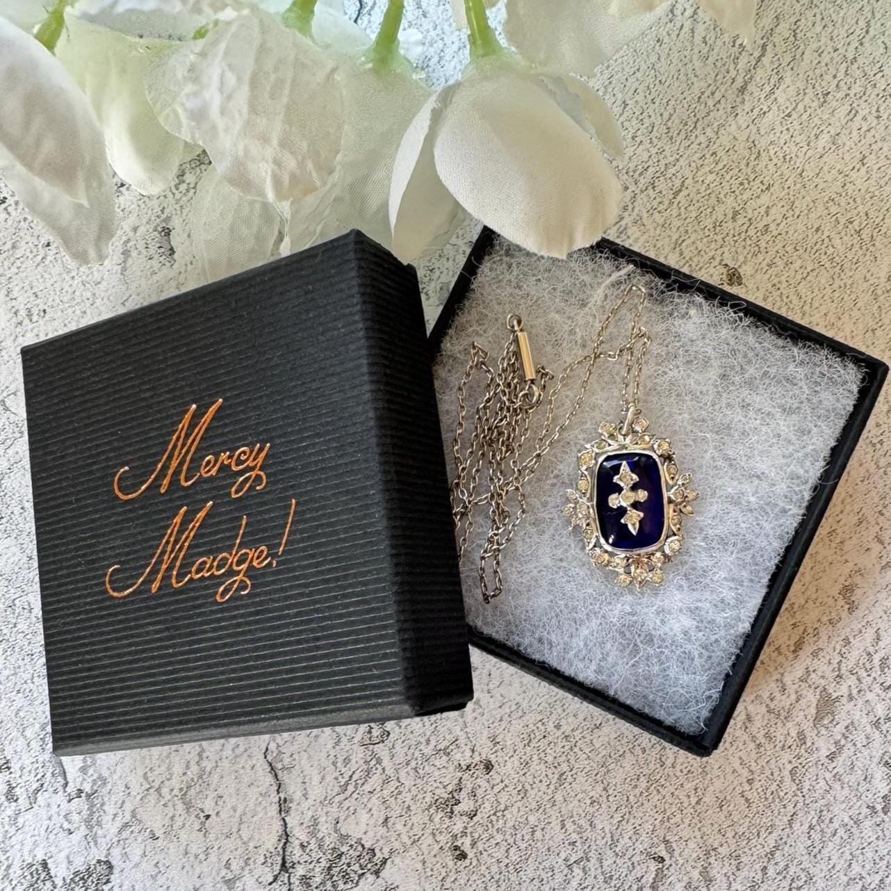 Antique Georgian Bristol Blue Glass & Paste Diamond Pendant Necklace