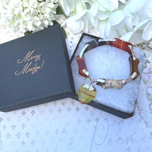 Load image into Gallery viewer, Antique Victorian Scottish Agate Sterling Silver Bracelet With Carved Heart Charm. Victorian Scottish Pebble Mixed Agate Jewellery